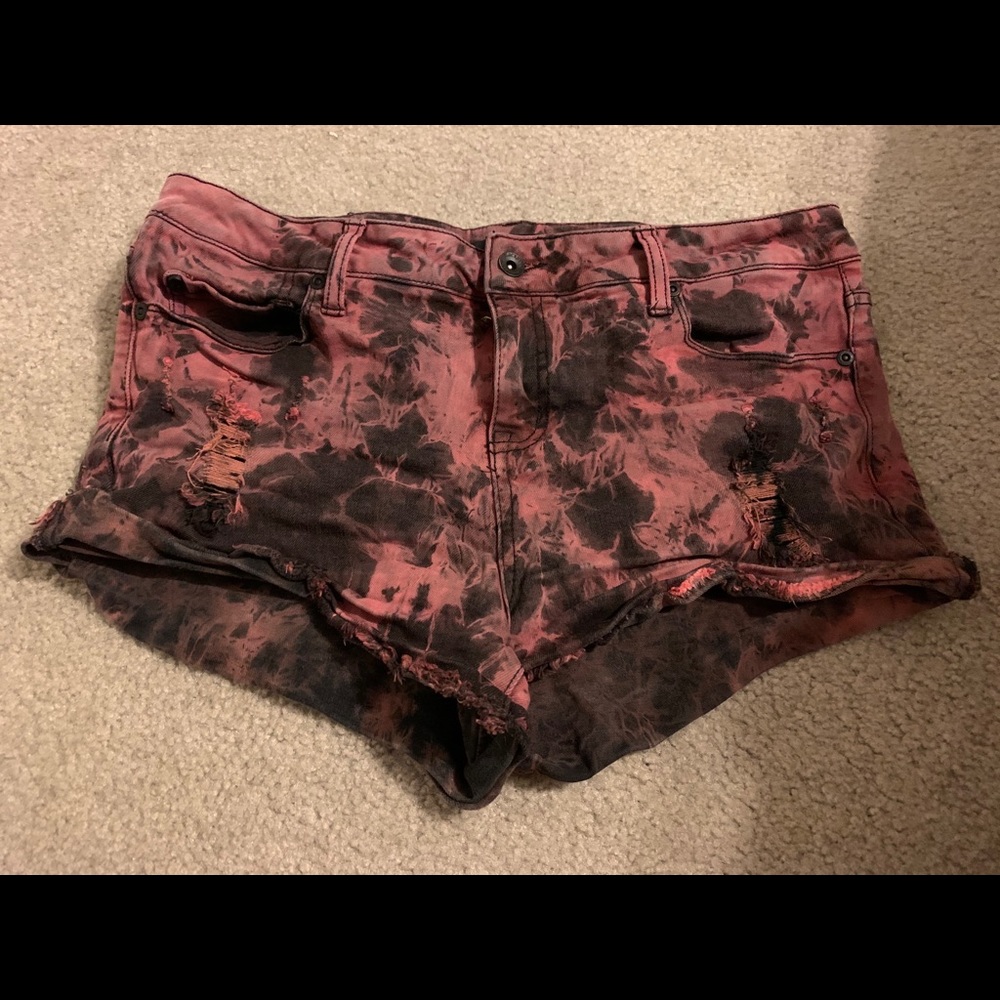 Red & Black Low-Rise Distressed Shorts (Hot Topic)